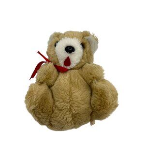 Vintage Wego 1982 Brown Bear Ribbon Felt Mouth Stuffed‎ Animal Toy Plush 8"